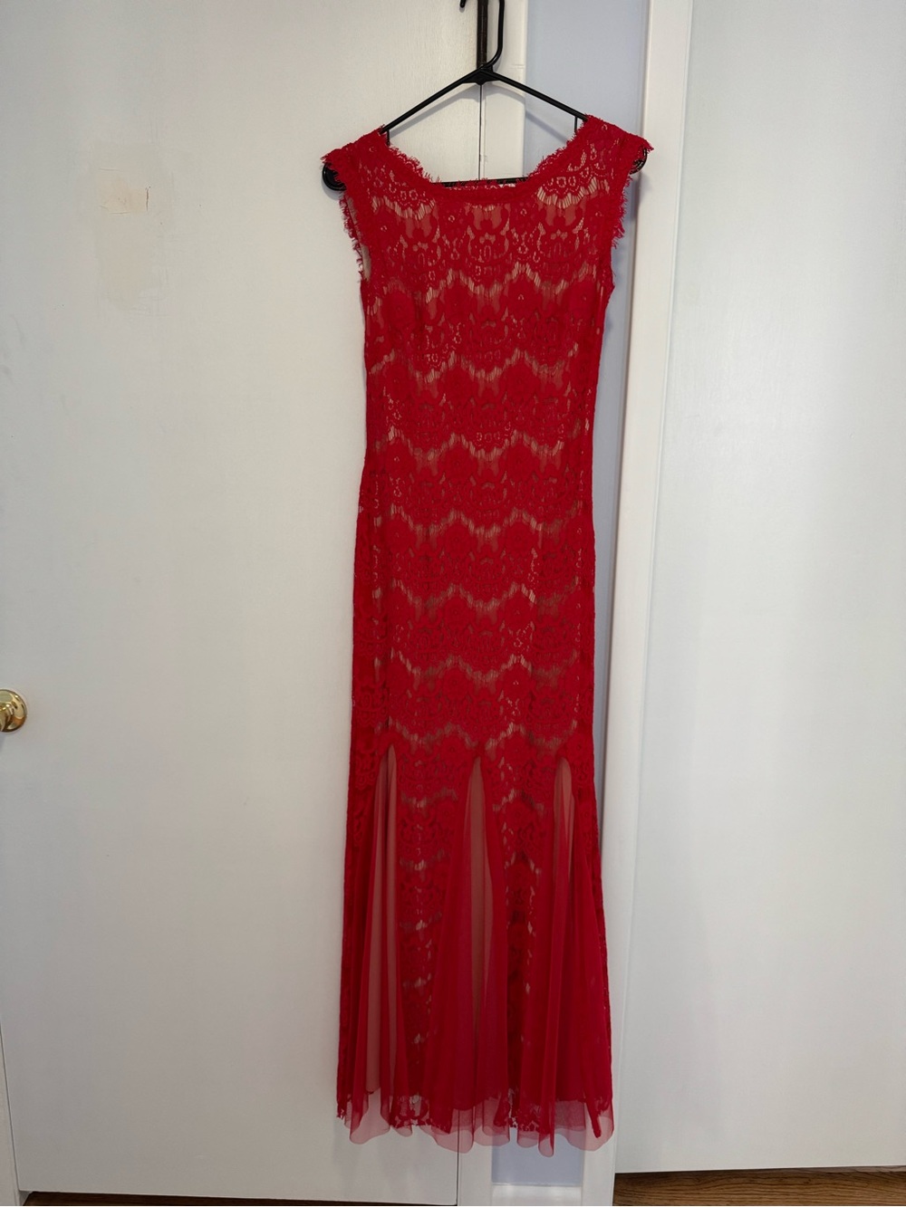 Adam Red Lace Maxi Gown